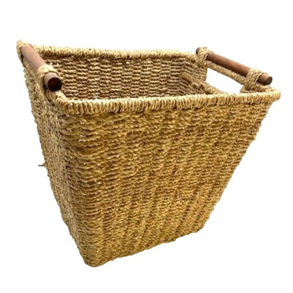 Boho Natural Vintage Rush Weave Trash/Waste Paper Basket 11.5" 1970s